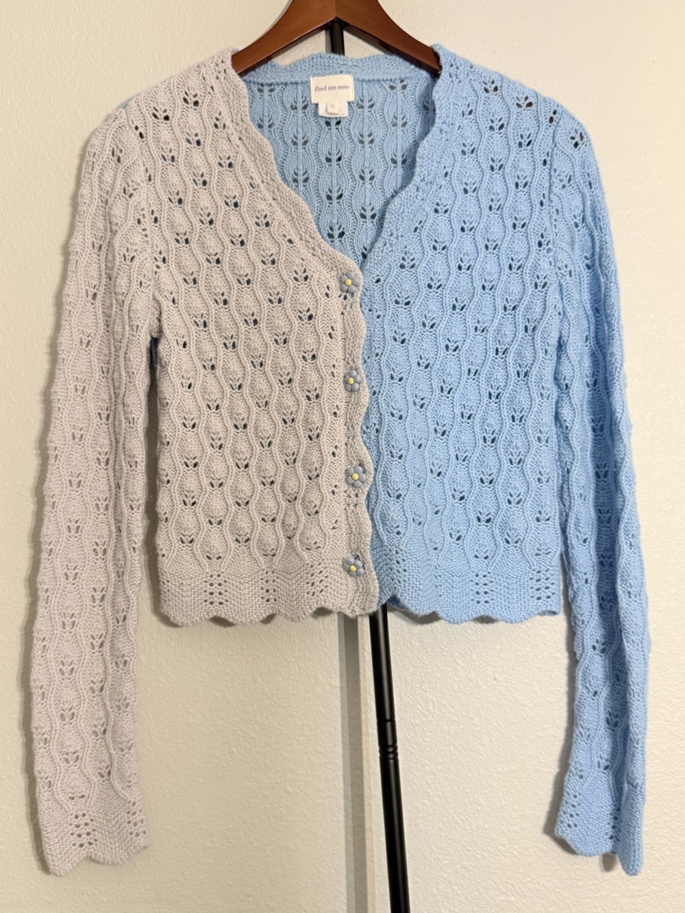 Anthropologie Find Me Now Lumi Wool Blend Colorblock Cardigan Blue Pink Size S - Picture 8 of 13